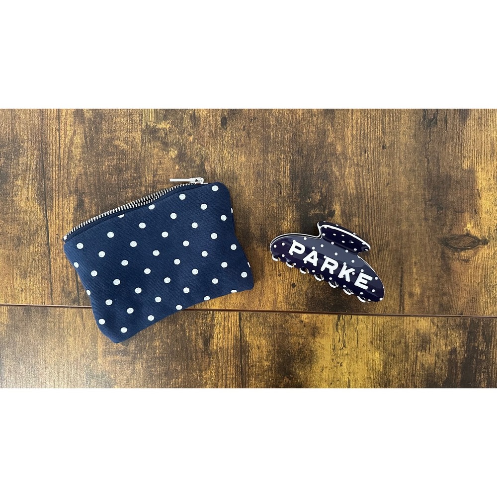 Parke Navy Blue Polka Dot hair clip and pouch Y2K
